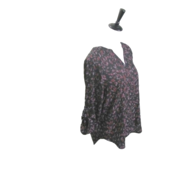 MAURICES Black/Dark Red Patterned V-Slit 3/4 Sleeve Blouse Size Small - Picture 4 of 5